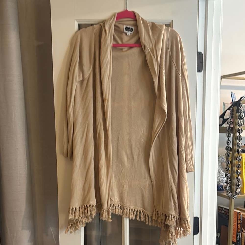 Mud Pie Camel Cardigan Sweater with Fringe